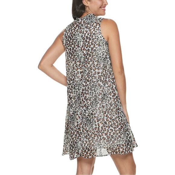 New Sharagano Women's Leopard Print Mock Neck Lightweight Chiffon Mini Dress - Picture 2 of 6